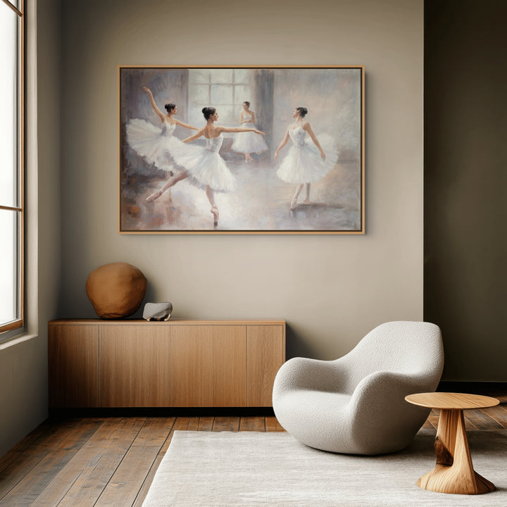 Original Ballet Dancers Limited Edition Canvas Print - Four Ballerinas in Dance Studio Wall Art mockup 2