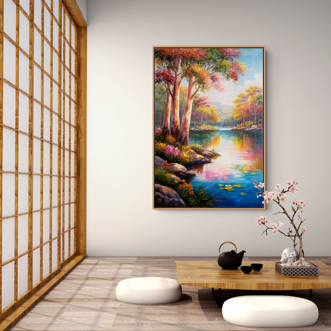 Original Australian Bush Landscape Limited Edition Canvas Print - Colourful Lake Scene with Eucalyptus Trees Wall Art mockup 2