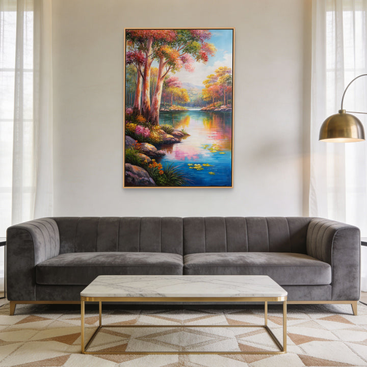 Original Australian Bush Landscape Oil Painting - 60x90cm - Pink Lake with Eucalyptus Trees mockup 1