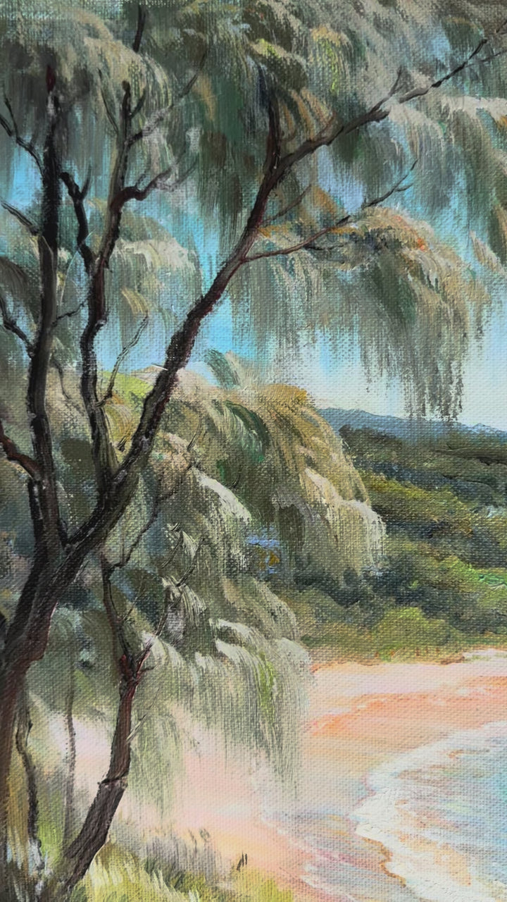 Original Coastal Dune Path Oil Painting - 60x90cm - Beach Path in Torquay - video close up detail of oil painting