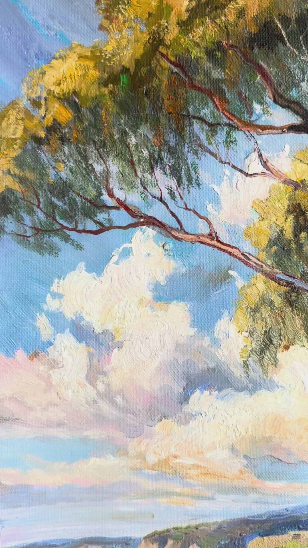 Original Australian Seascape Oil Painting - 60x90cm - Coastal Path with Ocean View - video close up of detail of oil painting