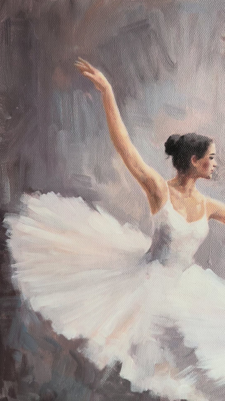 Original Ballet Dancers Oil Painting - 60x90cm - Four Ballerinas in Dance Studio, Elegant Rehearsal Scene - video close up of detail of oil painting