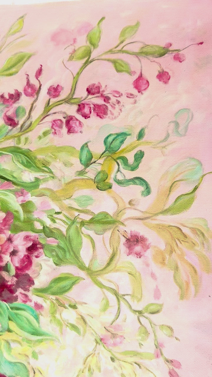 Canvas Print Wall Art - Flowing Botanical Arrangement with Soft Pink Tones - Limited Edition Print