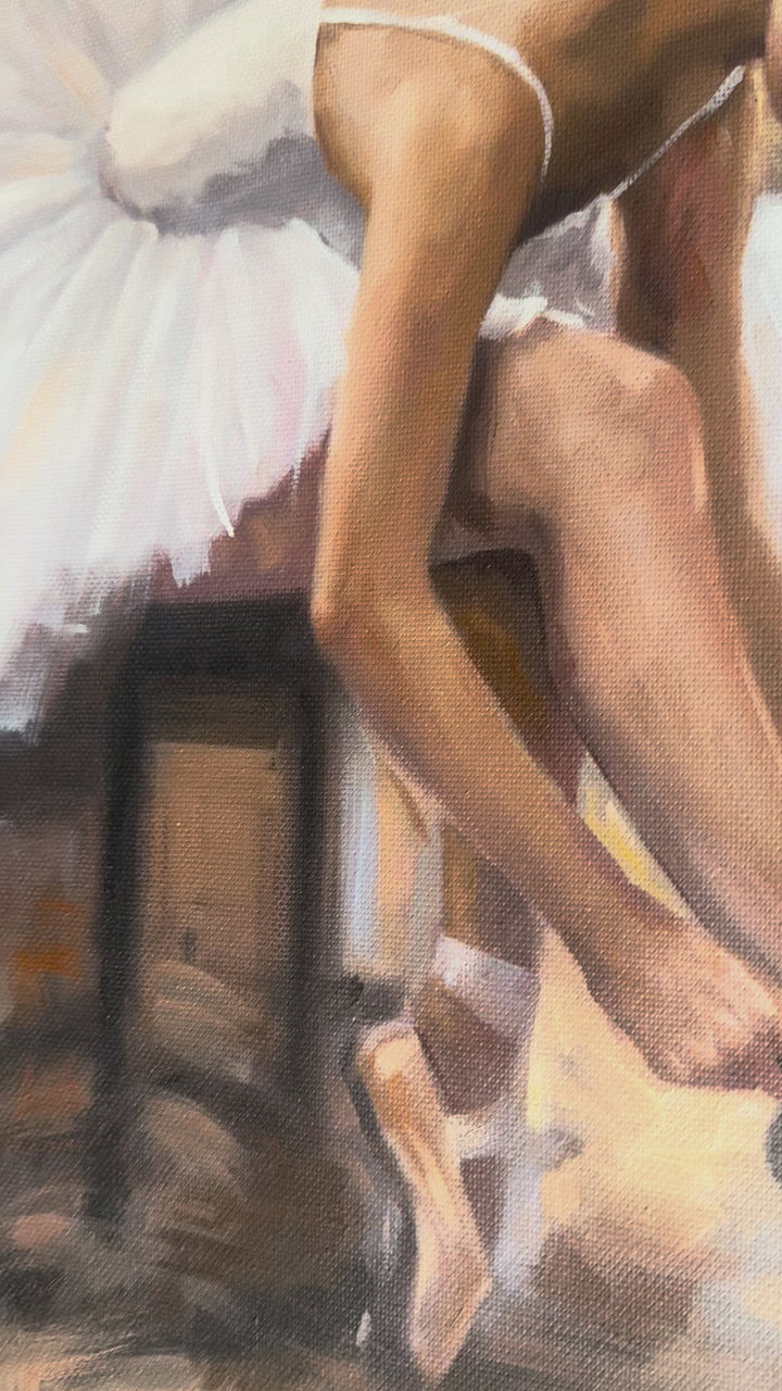 Original Impressionist Ballet Oil Painting - 60x90cm - Two Dancers in a Sunlit Studio Interior - video of detail of oil painting