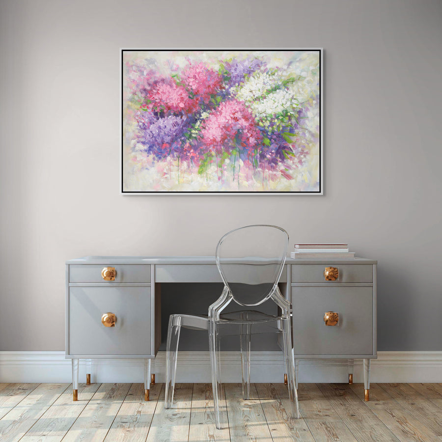 Original Abstract Floral Limited Edition Canvas Print - Soft Pink, Lilac and White Botanical Wall Art mockup