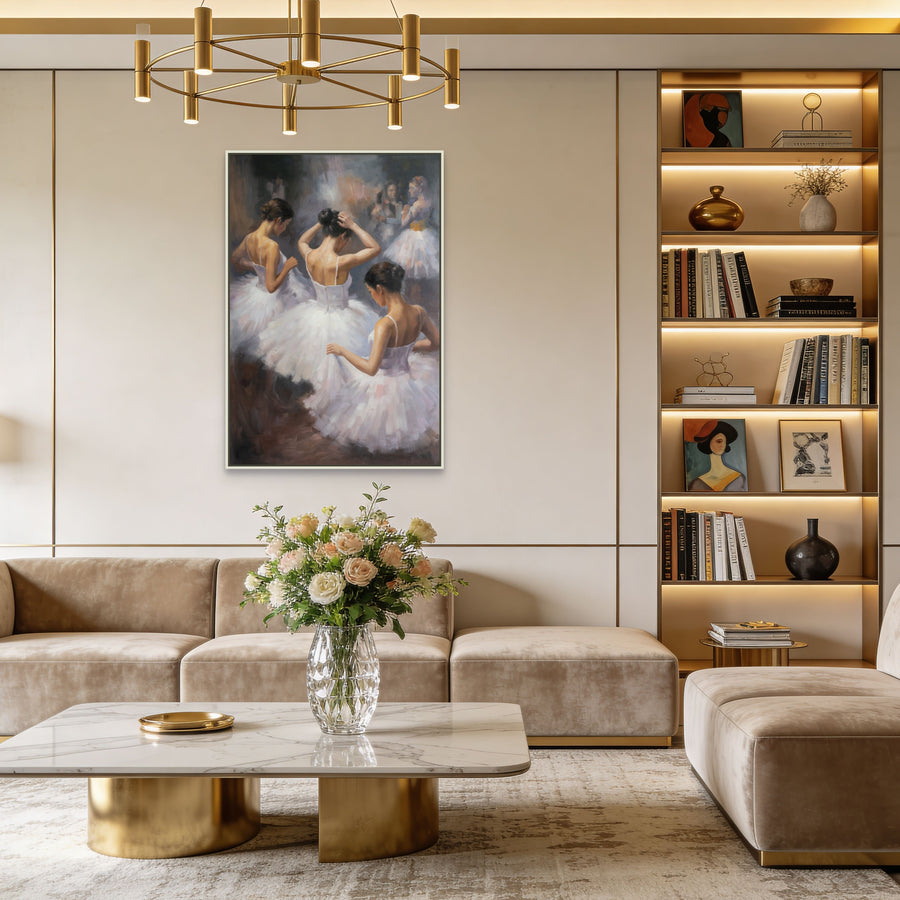 Original Ballet Dancers Limited Edition Canvas Print - Three Ballerinas Backstage Wall Art mockup 1