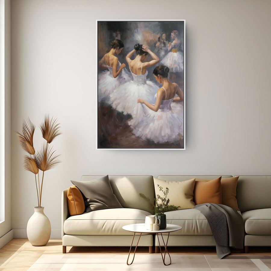 Original Ballet Dancers Oil Painting - 60x90cm - Three Ballerinas Backstage mockup 1