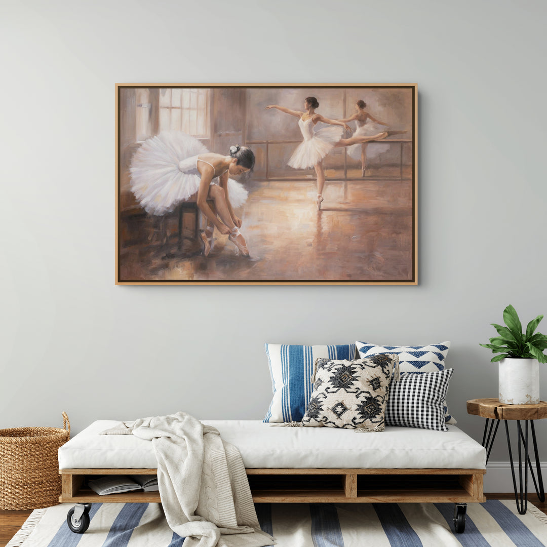 Original Impressionist Ballet Limited Edition Canvas Print - Two Dancers in a Sunlit Studio Interior Wall Art room mockup 1