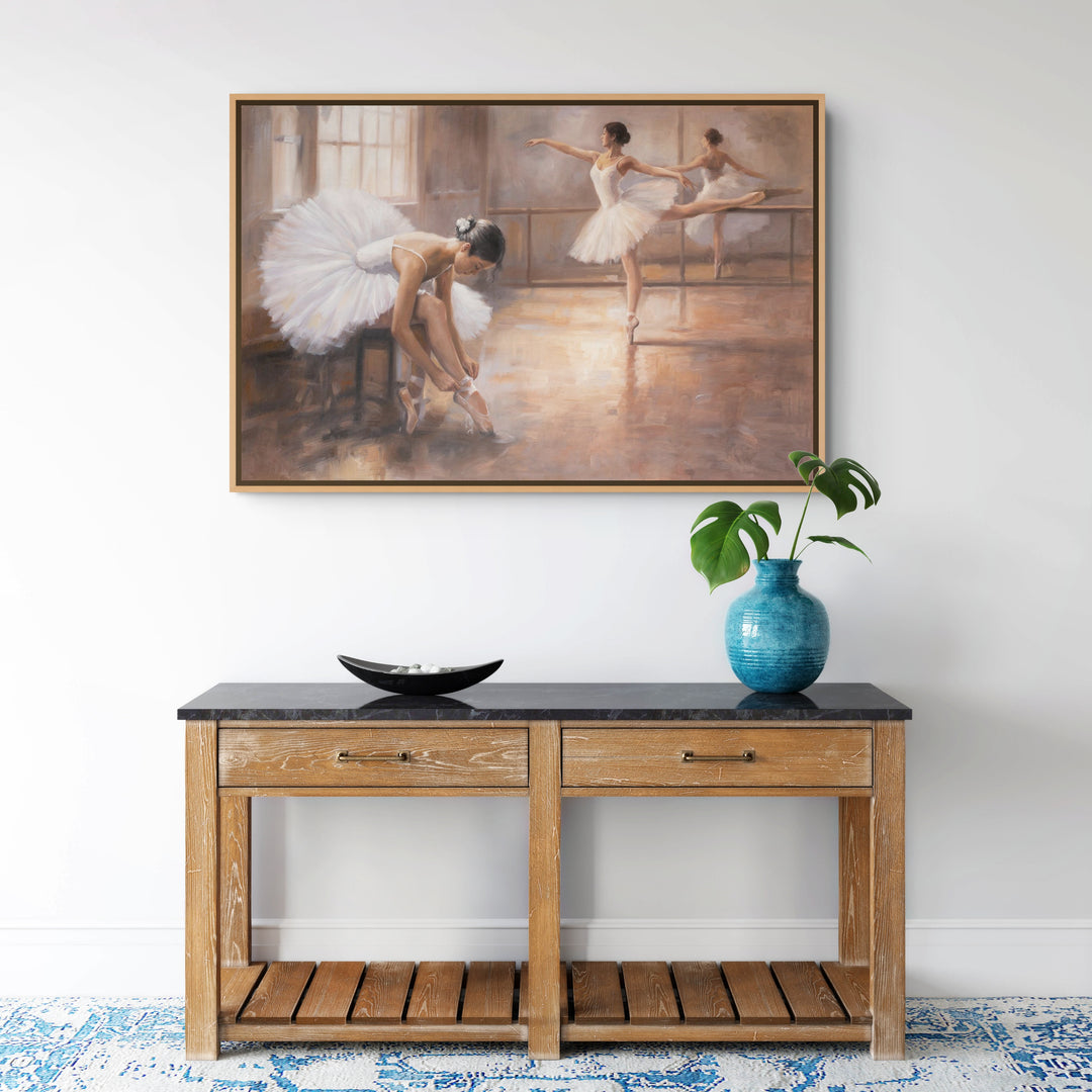 Original Impressionist Ballet Limited Edition Canvas Print - Two Dancers in a Sunlit Studio Interior Wall Art room mockup 2