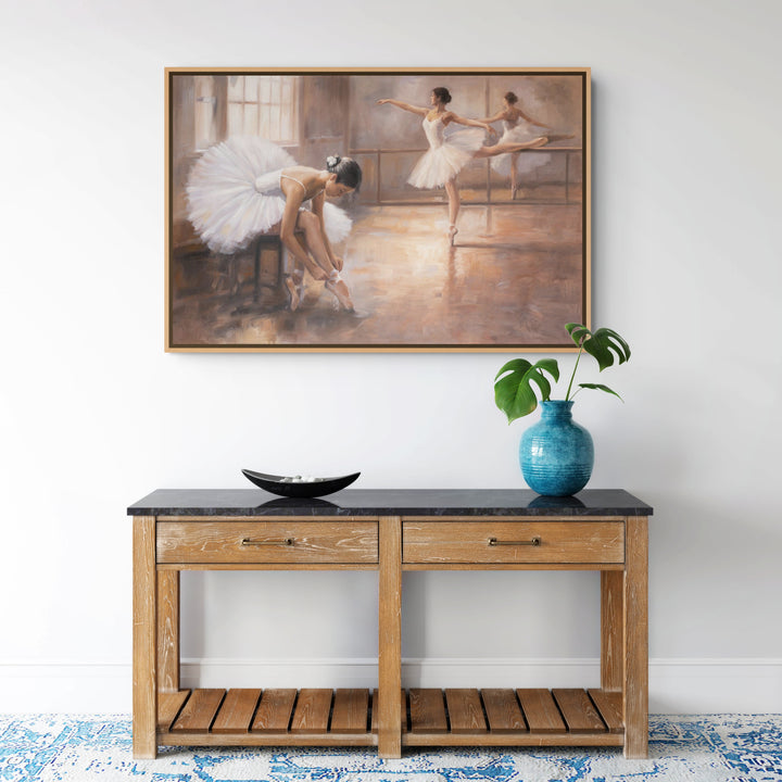 Original Impressionist Ballet Limited Edition Canvas Print - Two Dancers in a Sunlit Studio Interior Wall Art room mockup 2