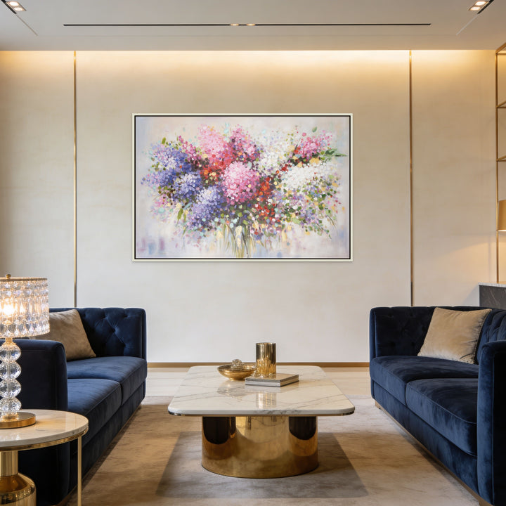 Original Abstract Floral Limited Edition Canvas Print - Vibrant Pink, Purple and White Bouquet Wall Art close mockup 2
